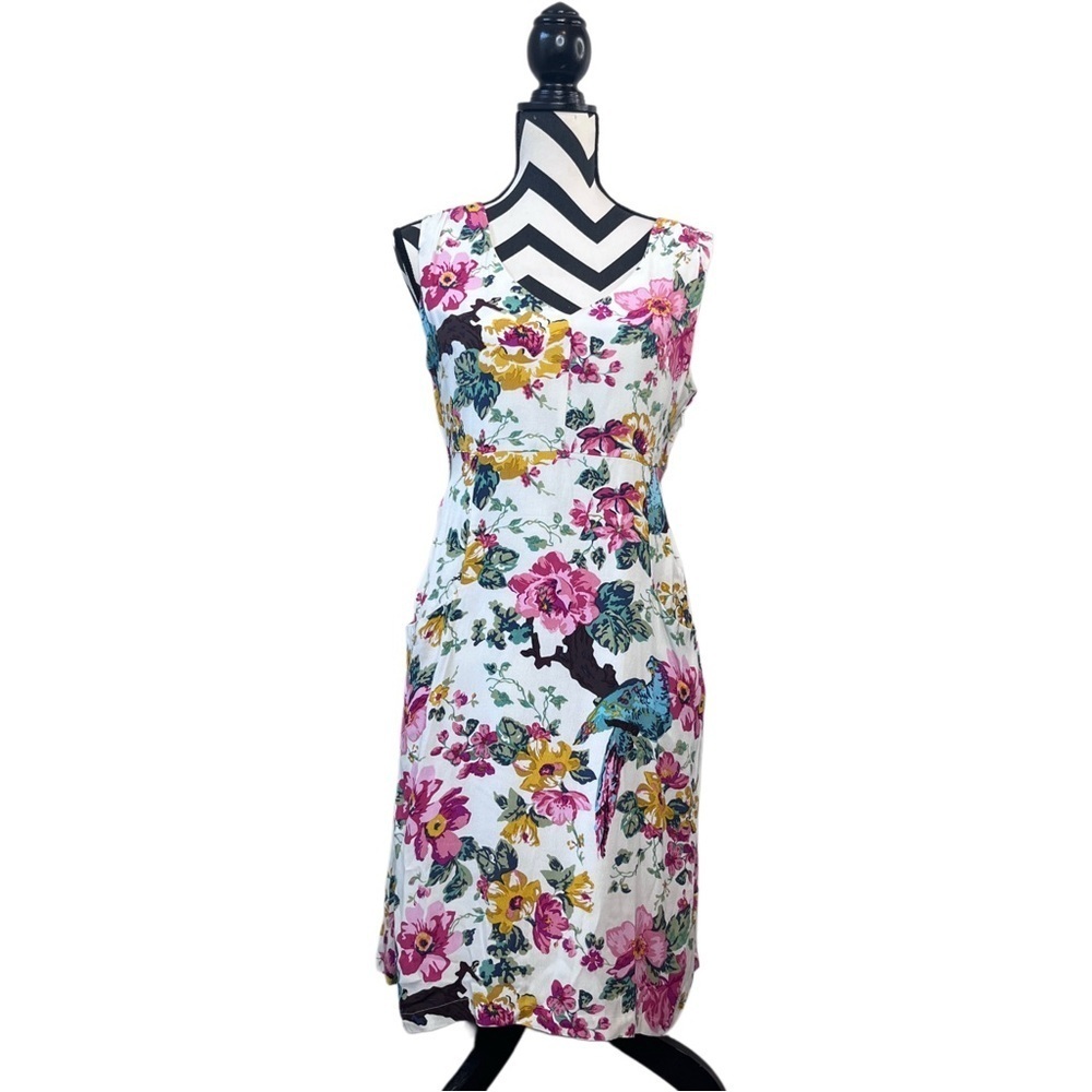NWT Joules Floral Bird Print Sz 8 Sleeveless A-Line Dress